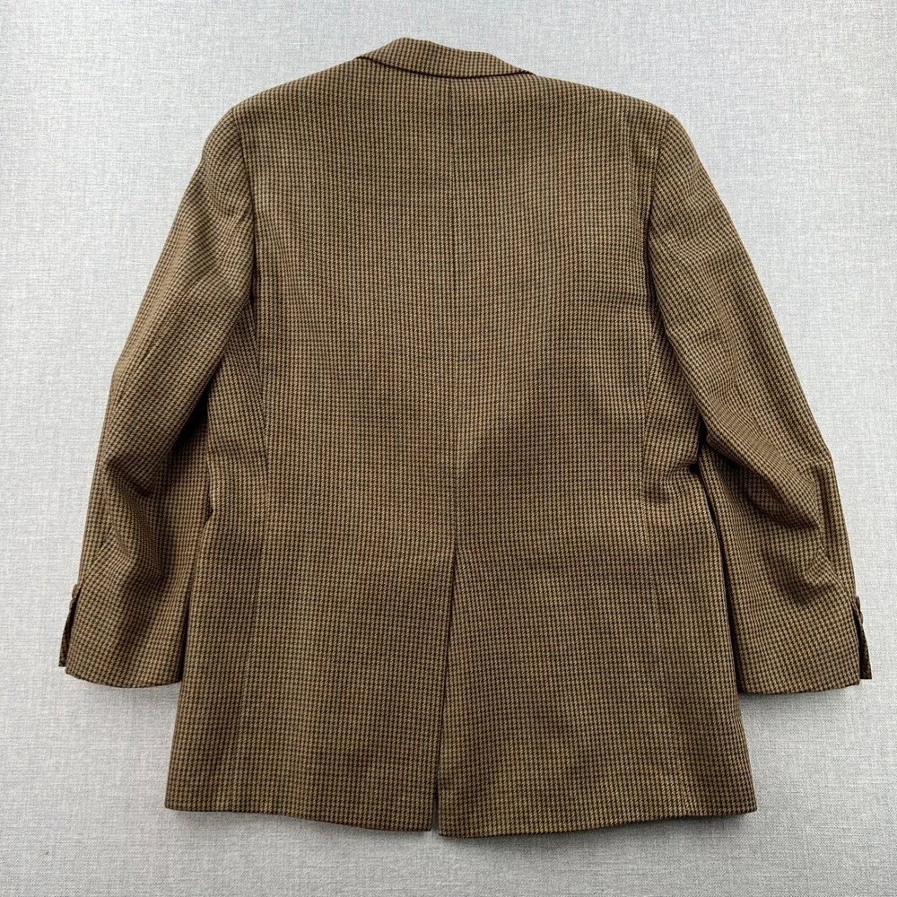 VTG 90s Polo University Club Ralph Lauren Brown Houndstooth Silk Wool Blazer 44R